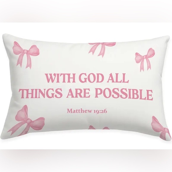 Lumbar Pillow Cover “with God, all things are possible “- with pink bow 🎀 - Picture 1 of 2